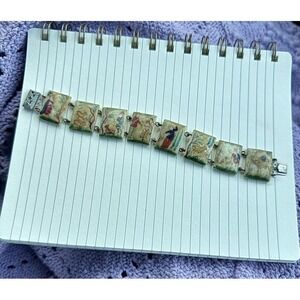 Antique Hand Painted Bone Panel‎ Story Teller Bracelet Early 1900s s Unique 7.5"